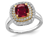 1.40 Carat (ctw) Lab-Created Ruby Cushion-Cut Halo Ring in 14K White Gold with Lab-Grown Diamonds (SIZE 7)